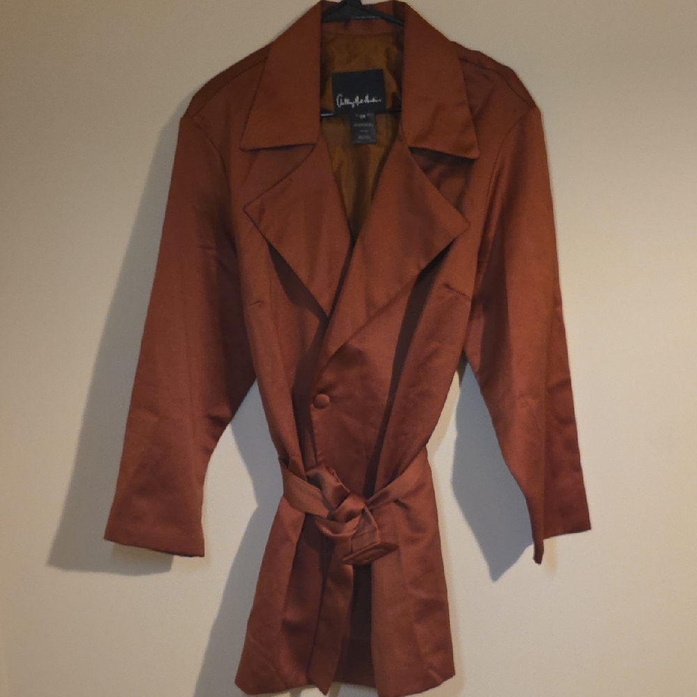 Satin Trench Wrap Coat Rustic Copper Plus Size 16W
